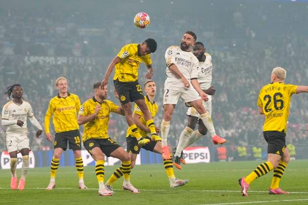 Daniel Carvajal (Real Madrid) scores the goal with this header to make it 0:1, UEFA Champions League 2023 24 - Final, Borussia Dortmund vs Real Madrid CF, Wembley Stadium, June 1, 2024, London, United Kingdom.