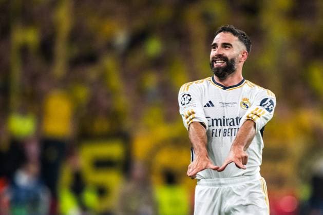 240601 Dani Carvajal of Real Madrid celebrates after scoring the 0-1 goal during the UEFA Champions League final between Dortmund and Real Madrid on June 1, 2024 in London Photo Petter Arvidson BILDBYRAN kod PA PA0818 fotboll football soccer fotball champions league final dortmund real madrid bbeng bbauto jubel  Copyright: PETTERxARVIDSON BB240601PA184