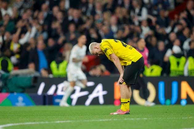 UEFA Champions League Final 2024 Borussia Dortmund Real Madrid London, England 20240601 Borussia Dortmunds Julian Ryerson after Real Madrids Vinicius Junior crowds 0 2 painted during the Champions League final in football between Borussia Dortmund and Real Madrid at Wembley Stadium Photo Svein Ove Ekornesvag NTB London England EDITORIAL USE ONLY RESTRICTED USE FOR BETTING COMPANIES  Copyright: xSveinxOvexEkornesvagx xNTBx