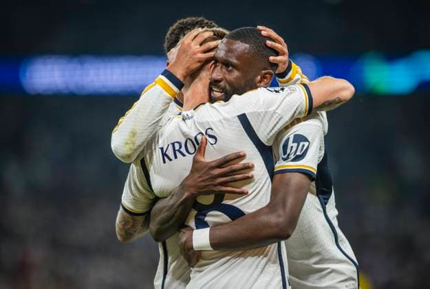 London, England 01st Jun 2024 Goal celebration Toni Kroos Real Antonio Rüdiger Real Borussia Dortmund Real Madrid Champions League Final 01 06 2024