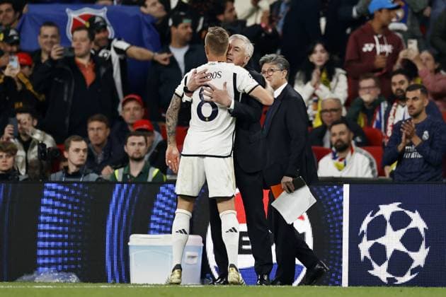 LONDON - (l-r) Toni Kroos of Real Madrid. Real Madrid coach Carlo Ancelotti during the UEFA Champions League Final between Borussia Dortmund and Real Madrid at Wembley Stadium on June 1, 2024 in London, United Kingdom. ANP Hollandse Hoogte MAURICE VAN STEEN UEFA Champions League 2023 24 FINAL 2024 xVIxANPxSportx xVanxSteenxFotografiexIVx 500102920 originalFilename: 500102920.jpg
