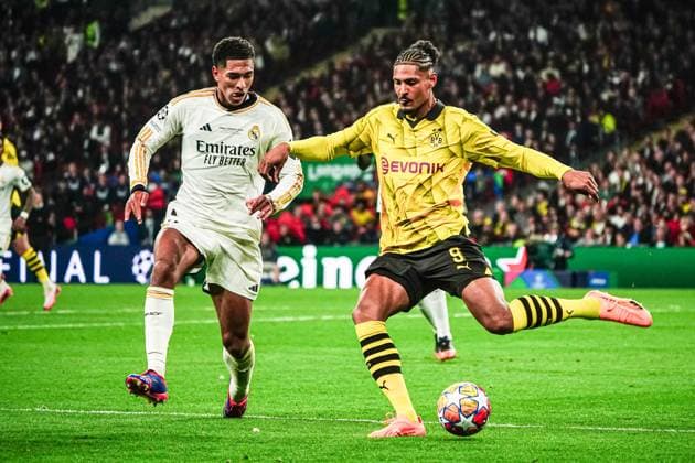 Jude Bellingham Real Madrid, 05 , Sebastien Haller Borussia Dortmund, 09 ENG, Borussia Dortmund vs Real Madrid, Football, Champions League, Final, 2023 2024 season, 01 06 2024 ENG, Borussia Dortmund vs Real Madrid, Football, Champions League, Final, 2023 2024 season, 01 06 2024 London Copyright: xEibner-Pressefoto MarcelxvonxFehrnx EP_MFN