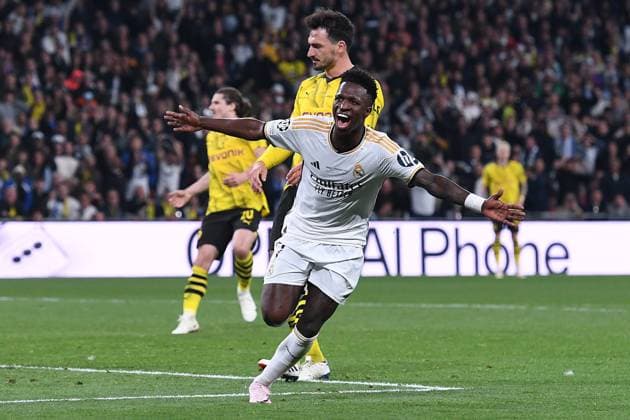 Soccer Champions League Final Borussia Dortmund Real Madrid on 01 06 2024 at Wembley Stadium in London Goal celebration to 0 2 by Vinicius Junior Madrid xRx