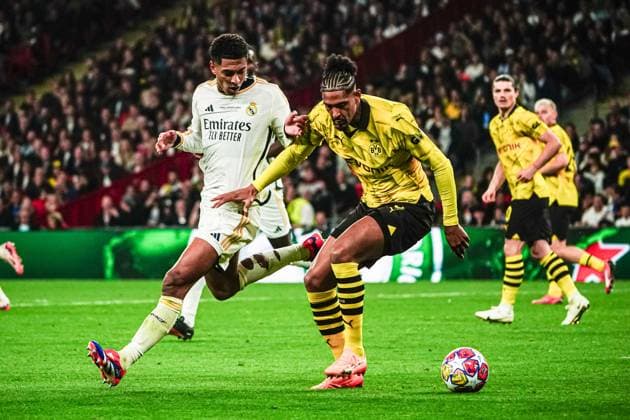 Jude Bellingham Real Madrid, 05 , Sebastien Haller Borussia Dortmund, 09 ENG, Borussia Dortmund vs Real Madrid, Football, Champions League, Final, 2023 2024 season, 01 06 2024 ENG, Borussia Dortmund vs Real Madrid, Football, Champions League, Final, 2023 2024 season, 01 06 2024 London Copyright: xEibner-Pressefoto MarcelxvonxFehrnx EP_MFN