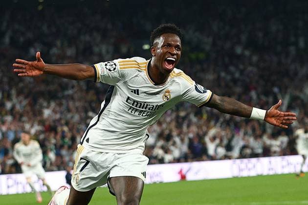SOCCER - UEFA CL, Dortmund vs Madrid LONDON,ENGLAND,01.JUN.24 - SOCCER - UEFA Champions League, final, Borussia Dortmund vs Real Madrid CF. Image shows the rejoicing of Vinicius Junior (Madrid). Keywords: goal.  GEPAxpictures xMichaelxZemanek