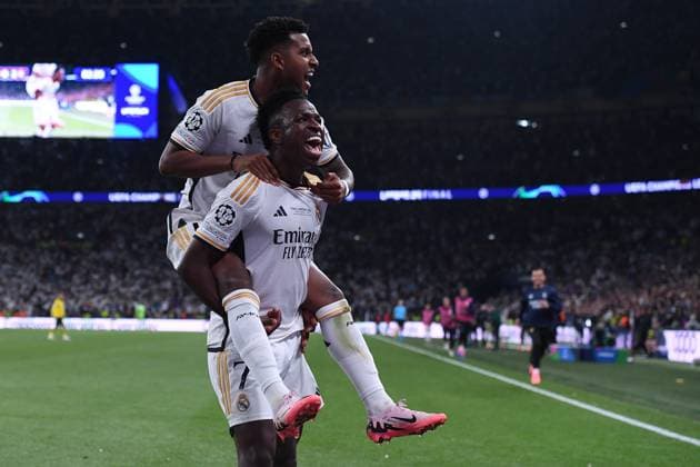 Soccer Champions League Final Borussia Dortmund Real Madrid on 01 06 2024 at Wembley Stadium in London Goal celebration to 0 2 by Vinicius Junior Madrid xRx