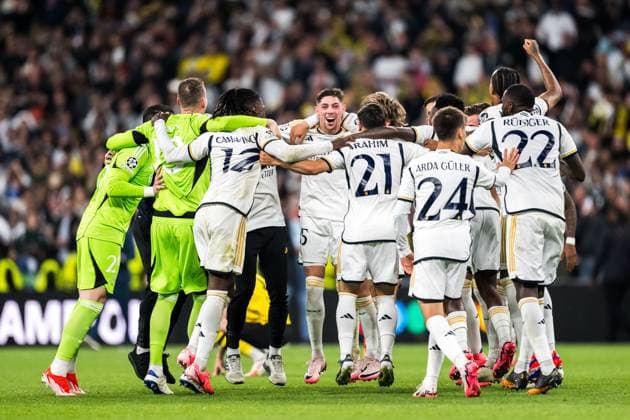 240601 Players of Real Madrid celebrates after the UEFA Champions League final between Dortmund and Real Madrid on June 1, 2024 in London Photo Petter Arvidson BILDBYRAN kod PA PA0818 fotboll football soccer fotball champions league final dortmund real madrid bbeng jubel  Copyright: PETTERxARVIDSON BB240601PA206