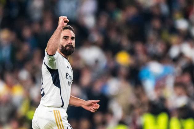 240601 Dani Carvajal of Real Madrid celebrates after scoring the 0-1 goal during the UEFA Champions League final between Dortmund and Real Madrid on June 1, 2024 in London Photo Petter Arvidson BILDBYRAN kod PA PA0818 fotboll football soccer fotball champions league final dortmund real madrid bbeng bbauto jubel  Copyright: PETTERxARVIDSON BB240601PA208