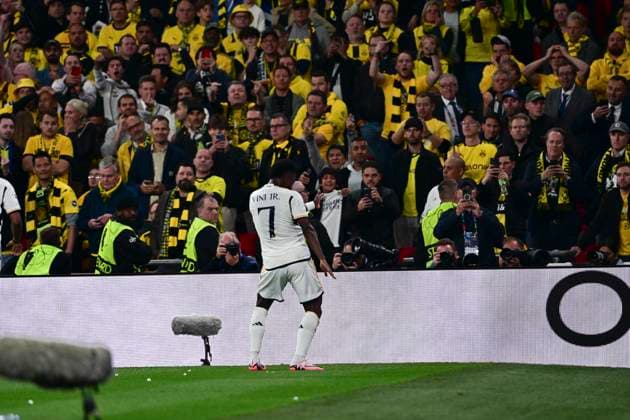 Goal celebration for 0 2 by Vinicius Junior 7 Madrid , Borussia Dortmund vs Real Madrid, Football, Champions League, Final, 01 06 2024 London London UK Copyright: xkolbert-press MarcxNiemeyerx