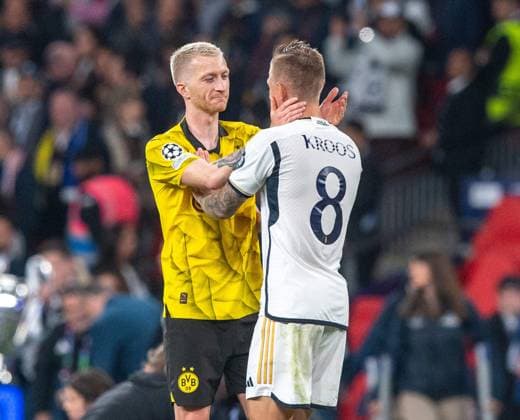 Football, Men, Season 2023 2024, Champions League Final , Borussia Dortmund Real Madrid, v l Marco Reus Borussia Dortmund , Toni Kroos Real Madrid after final 01 06 2024, Copyright: xSebastianxRäppold MatthiasxKochx