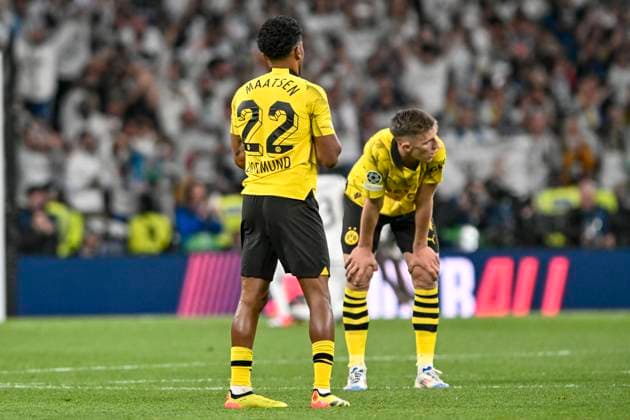 Ian Maatsen 22, Borussia Dortmund Nico Schlotterbeck 4, Borussia Dortmund dissatisfied disappointed dejected frustrated, after the match 01 06 2024 Football, Champions League Final, Borussia Dortmund vs Real Madrid, Wembley Stadium, London, London Borough of Brent United Kingdom Copyright: xpepphotox xHorstxMauelshagenx pep00321, pep_20240601_hm