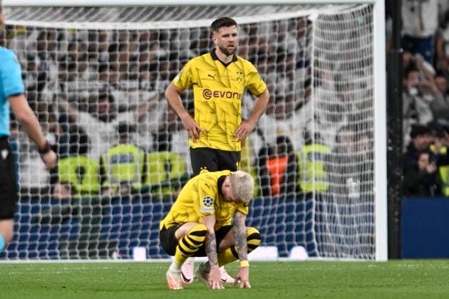 Julian Ryerson 26, Borussia Dortmund Niclas Füllkrug Fuellkrug 14, Borussia Dortmund dissatisfied disappointed dejected frustrated, after the match 01 06 2024 Football, Champions League Final, Borussia Dortmund vs Real Madrid, Stadium in Wembley, London, London Borough of Brent United Kingdom Copyright: xpepphotox xHorstxMauelshagenx pep00321, pep_20240601_hm