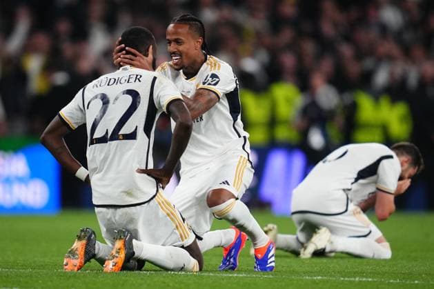 ENG: Borussia Dortmund v Real Madrid. UEFA Champions League 2023-2024. Final Eder Gabriel Militao and Antonio Rudiger of Real Madrid celebrating the victory during the UEFA Champions League Final match between Borussia Dortmund and Real Madrid played at Wembley Stadium on June 1, 2024 in London, England. kpng Copyright: xBaguxBlancox xPRESSINPHOTOx PS_240601_088