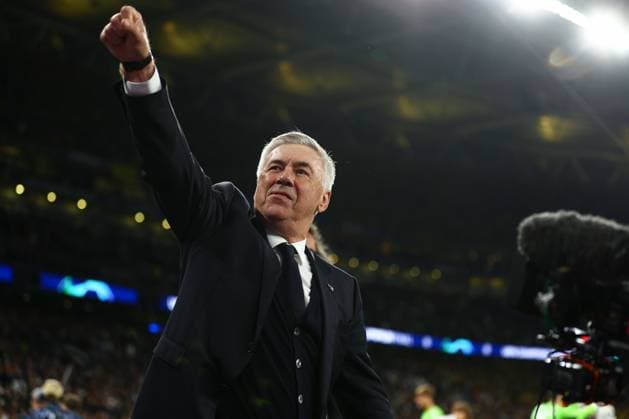 Real Madrid manager Carlo Ancelotti celebrates at full-time Borussia Dortmund v Real Madrid, UEFA Champions League, Final, Football, Wembley Stadium, London, UK - 01 June 2024 EDITORIAL USE ONLY No use with unauthorised audio, video, data, fixture lists, club league logos or live services. Online in-match use limited to 120 images, no video emulation. No use in betting, games or single club league player publications.  Copyright: xKieranxMcManus Shutterstockx 14516313cv
