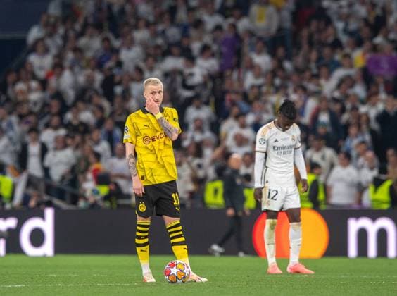 Football, Men, Season 2023 2024, Champions League Final , Borussia Dortmund Real Madrid, v l Marco Reus Borussia Dortmund , Eduardo Camavinga Real Madrid , 01 06 2024, Copyright: xSebastianxRäppold MatthiasxKochx