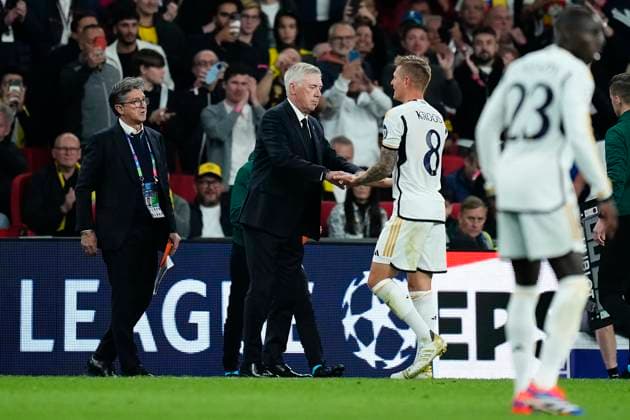 Borussia Dortmund v Real Madrid CF - UEFA Champions League Final 2023 24 Toni Kroos central midfield of Real Madrid and Germany celebrates after scoring his team s second goal during the UEFA Champions League 2023 24 final match between Borussia Dortmund v Real Madrid CF at Wembley Stadium on June 1, 2024 in London, England. London England United Kingdom  Copyright: xJosexBretonx originalFilename:breton-borussia240601_npwBz.jpg