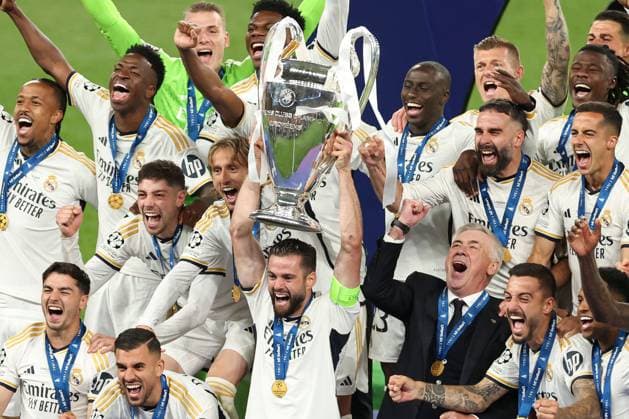 Real Madrid lift the Champions League trophy Borussia Dortmund v Real Madrid, UEFA Champions League, Final, Football, Wembley Stadium, London, UK - 01 June 2024 EDITORIAL USE ONLY No use with unauthorised audio, video, data, fixture lists, club league logos or live services. Online in-match use limited to 120 images, no video emulation. No use in betting, games or single club league player publications.  Copyright: xPaulxCurrie Shutterstockx 14516316ev