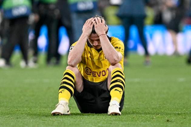 Marcel Sabitzer 20, Borussia Dortmund dissatisfied disappointed dejected frustrated, after the match 01 06 2024 Football, Champions League Final, Borussia Dortmund vs Real Madrid, Wembley Stadium, London, London Borough of Brent United Kingdom Copyright: xpepphotox xHorstxMauelshagenx pep00321, pep_20240601_hm
