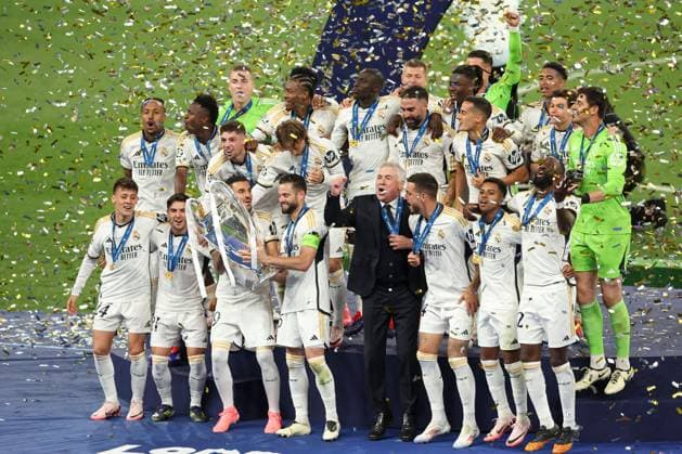 Real Madrid lift the Champions League trophy Borussia Dortmund v Real Madrid, UEFA Champions League, Final, Football, Wembley Stadium, London, UK - 01 June 2024 EDITORIAL USE ONLY No use with unauthorised audio, video, data, fixture lists, club league logos or live services. Online in-match use limited to 120 images, no video emulation. No use in betting, games or single club league player publications. Copyright: xPaulxCurrie Shutterstockx 14516316fl