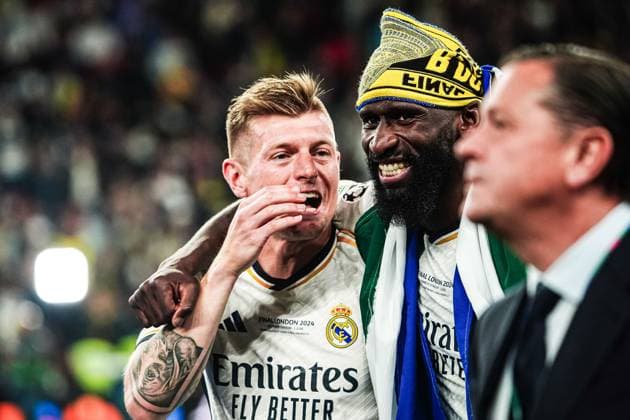 Toni Kroos Real Madrid, 08 , Antonio Ruediger Real Madrid, 22 ENG, Borussia Dortmund vs Real Madrid, Football, Champions League, Final, 2023 2024 season, 01 06 2024 ENG, Borussia Dortmund vs Real Madrid, Football, Champions League, Final, 2023 2024 season, 01 06 2024 London Copyright: xEibner-Pressefoto MarcelxvonxFehrnx EP_MFN