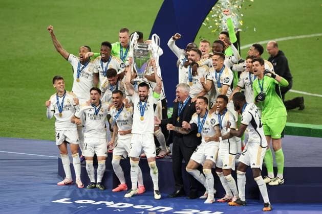 Real Madrid lift the Champions League trophy Borussia Dortmund v Real Madrid, UEFA Champions League, Final, Football, Wembley Stadium, London, UK - 01 June 2024 EDITORIAL USE ONLY No use with unauthorised audio, video, data, fixture lists, club league logos or live services. Online in-match use limited to 120 images, no video emulation. No use in betting, games or single club league player publications. Copyright: xPaulxCurrie Shutterstockx 14516316fk