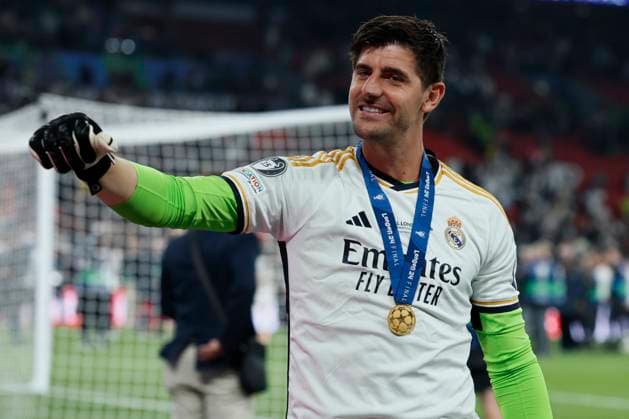 Borussia Dortmund v Real Madrid CF - UEFA Champions League Final 2023 24 Thibaut Courtois, goalkeeper of Real Madrid CF celebrates after winning the UEFA Champions League 2023 24 final match between Borussia Dortmund and Real Madrid CF at Wembley Stadium on June 1, 2024 in London, England. London Wembley Stadium England United Kingdom Copyright: xRichardxSellers Sportsphoto APLx 14039646