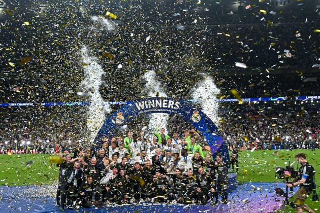 20240601 Champions League Final Dortmund vs Real Madrid players of Real Madrid celebrate after winning a soccer game between German Borussia Dortmund and Spanish Real Madrid CF in the UEFA Champions League Final of the 2023-24 season, on Saturday 1 June 2024 in London , United Kingdom . PHOTO SPORTPIX David Catry London Wembley Stadium United Kingdom  Copyright: xSportpix.bex xDavidxCatryxDavidxCatryx