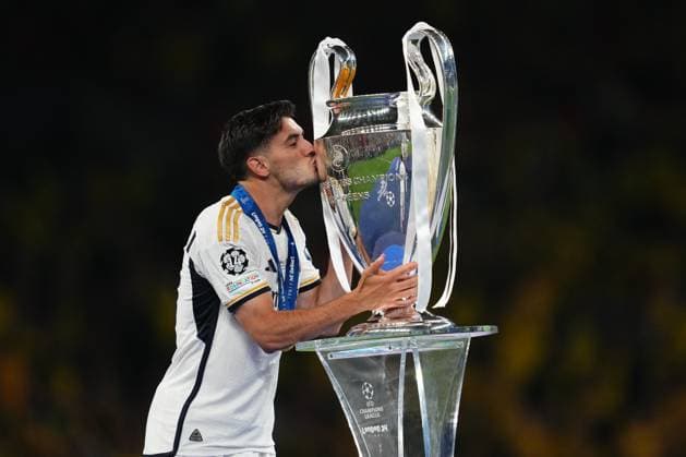 ENG: Borussia Dortmund v Real Madrid. UEFA Champions League 2023-2024. Final Brahim Diaz of Real Madrid with the trophy during the UEFA Champions League Final match between Borussia Dortmund and Real Madrid played at Wembley Stadium on June 1, 2024 in London, England. kpng Copyright: xBaguxBlancox xPRESSINPHOTOx PS_240601_127