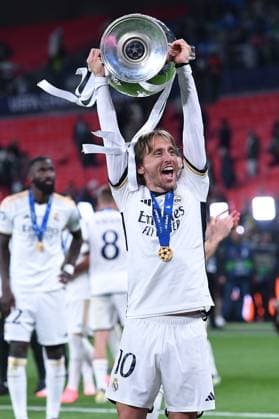 Soccer Champions League Final Borussia Dortmund Real Madrid on 01 06 2024 at Wembley Stadium in London Luka Modric Madrid , with the Champions League trophy xRx