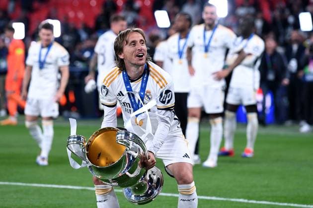 Soccer Champions League Final Borussia Dortmund Real Madrid on 01 06 2024 at Wembley Stadium in London Luka Modric Madrid , with the Champions League trophy xRx