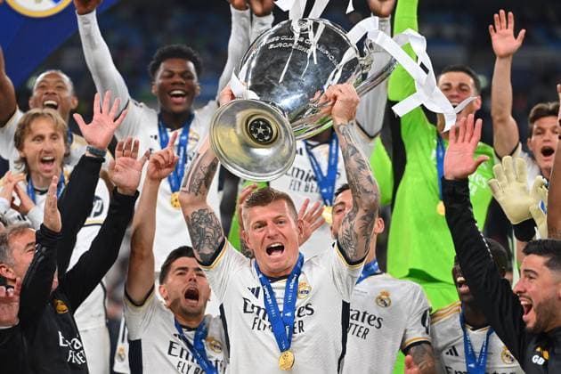 Toni KROOS Real Madrid with trophy,cup,trophy, jubilation,joy,enthusiasm,award ceremony, football UEFA Champions League final Borussia Dortmund Real Madrid on 01 06 2024, Wembley Staion