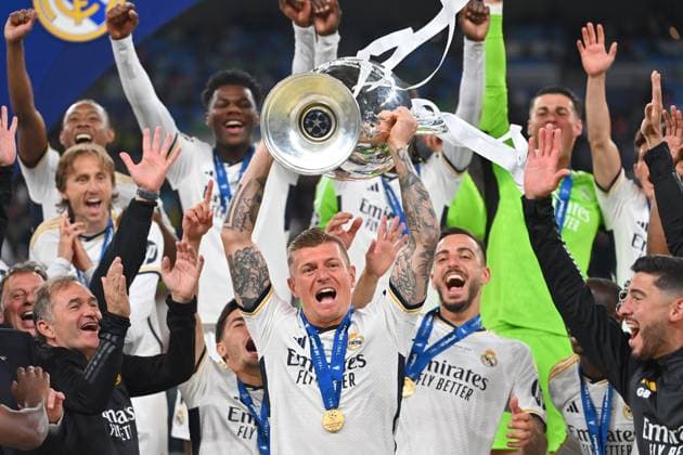 Toni KROOS Real Madrid with trophy,cup,trophy, jubilation,joy,enthusiasm,award ceremony, football UEFA Champions League final Borussia Dortmund Real Madrid on 01 06 2024, Wembley Staion