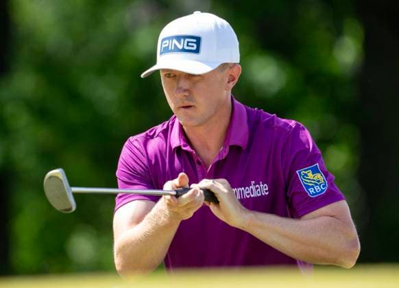 June 1, 2024, Hamilton, On, CANADA: Mackenzie Hughes, of Dundas, Ontario lines up his putt on the 2nd hole in the 3rd round of the Canadian Open in Hamilton on Saturday June 1, 2024. Canada News - June 1, 2024  - ZUMAc35_ 20240601_zaf_c35_144 Copyright: xFrankxGunnx