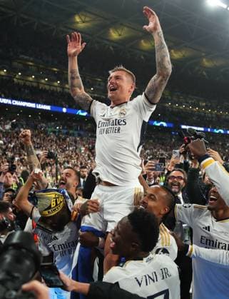 Borussia Dortmund v Real Madrid, London, UK - 1 Jun 2024 Toni Kroos of Real Madrid celebrates after the UEFA Champions League Final match between Borussia Dortmund and Real Madrid at Wembley Stadium, London on 1 June 2024 ( London Wembley Stadium London England Copyright: xMicahxCrook PPAUKx PPA-120016