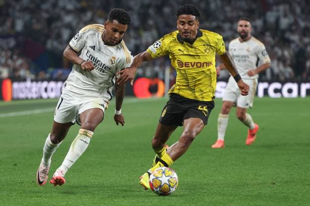 UEFA Champions League Final 2024 Borussia Dortmund Real Madrid on 01 06 2024 at Wembley Stadium in London Rodrygo Real Madrid 11 vs Ian Maatsen Dortmund 22 MH