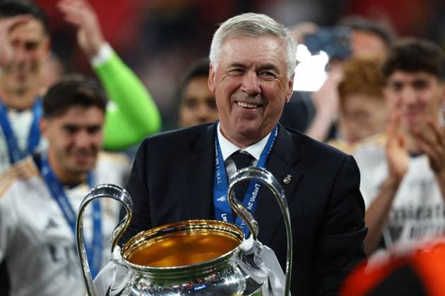 June 1, 2024, London, Brent, United Kingdom: CARLO ANCELOTTI of Real Madrid celebrates winning the UEFA Champions League Final against Borussia Dortmund at Wembley in London, United Kingdom London United Kingdom - ZUMAc179 20240601_zep_c179_034 Copyright: xMickaelxChavetx