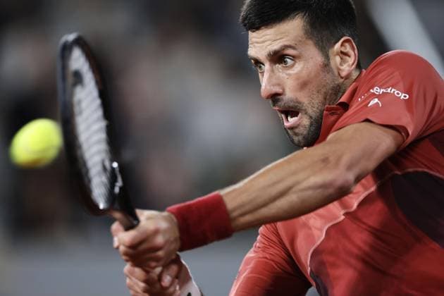 Tennis: French Open Novak Djokovic of Serbia plays against Lorenzo Musetti of Italy in a men s singles third-round match at the French Open tennis tournament in Paris on June 1, 2024.  A14AA0002947247P
