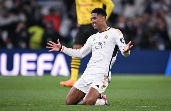 Football CHL FINAL 2023 2024 Final in London 01 06 2024 Borussia Dortmund Real Madrid CHEERS Real Madrid Jude Bellingham at the end of the match