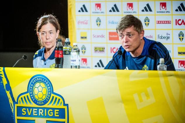 240602 Media officer Petra ThorÃ n and Head coach Jon Dahl Tomasson of the Swedish national football team at a press conference on June 2, 2024 in Malmö Photo Christian Örnberg BILDBYRAN COP 166 CO0418 fotboll football soccer fotball landskamp presskonferens press conference sverige sweden sverige a bbeng  Copyright: CHRISTIANxÖRNBERG BB240602CO020