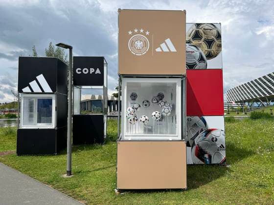 EURO24 jersey exhibition at the entrance to the media center and Home Ground Herzo Base 02 06 2024 German national team EM preparation, Home Ground World of Adidas, Herzogenaurach