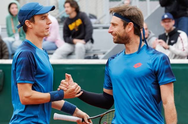 Belgian Joran Vliegen and Belgian Sander Gille pictured during a tennis match between Belgian pair Gille Vliegen and Australian-Russian pair Peers Safiullin, in the second round of the men s doubles, at the Roland Garros French Open tennis tournament, in Paris, France, Sunday 02 June 2024. This year s tournament takes place from 26 May to 09 June. BENOITxDOPPAGNE  x93832441x