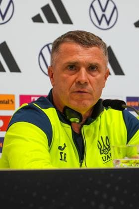 Coach Segiy Rebrov Ukraine with headphones for translation Herzo Base 02 06 2024 Press conference Ukraine, Home Ground World of Adidas, Herzogenaurach