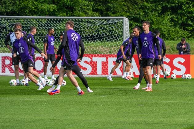 Brajan Gruda Germany Germany , Benjamin Henrichs Germany Germany , Jonathan Tah Germany Germany , Maximilian Beier Germany Germany Germany , Leroy Sane Germany Germany , Kai Havertz Germany Germany Herzo Base 02 06 2024 Training Germany, Home Ground World of Adidas, Herzogenaurach