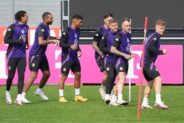 Leroy Sane Germany Germany , Jonathan Tah Germany Germany , Benjamin Henrichs Germany Germany , Robin Koch Germany Germany Germany , Maximilian Mittelstädt Germany Germany Germany , David Raum Germany Germany , Joshua Kimmich Germany Germany Herzo Base 02 06 2024 Training Germany, Home Ground World of Adidas, Herzogenaurach
