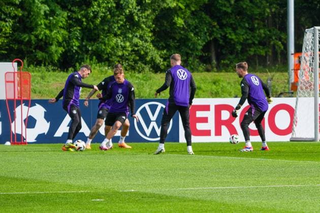 Joshua Kimmich Germany Germany against Pascal Groß Germany Germany Herzo Base 02 06 2024 Training Germany, Home Ground World of Adidas, Herzogenaurach