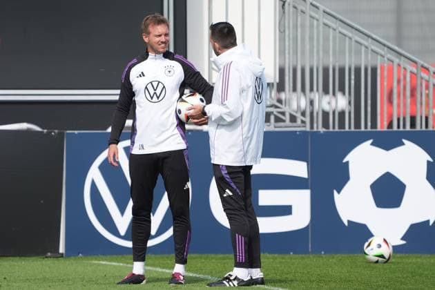 National coach Julian Nagelsmann Germany Germany with co-coach assistant coach Benjamin Glück Germany Germany Herzo Base 02 06 2024 Training Germany, Home Ground World of Adidas, Herzogenaurach