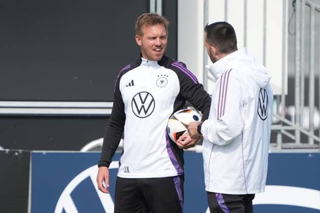National coach Julian Nagelsmann Germany Germany with co-coach assistant coach Benjamin Glück Germany Germany Herzo Base 02 06 2024 Training Germany, Home Ground World of Adidas, Herzogenaurach