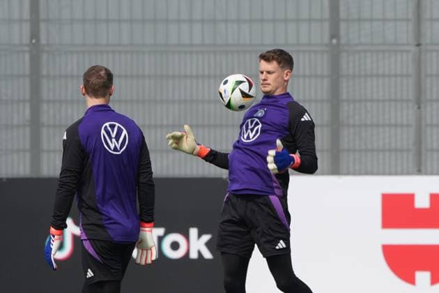 Goalkeeper Goalie Alexander Nübel Germany Germany , Goalkeeper Goalie Manuel Neuer Germany Germany Herzo Base 02 06 2024 Training Germany, Home Ground World of Adidas, Herzogenaurach