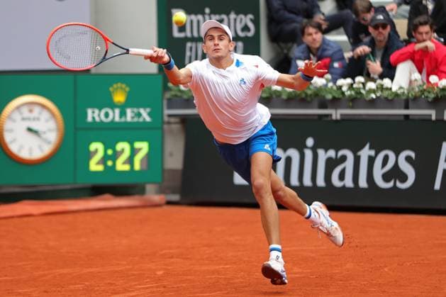 2nd June 2024; Roland Garros, Paris, France; 2024 French Open Tennis tournament, Day 8; Matteo Arnaldi in third round action in his loss against Stefanos Tsitsipas  ActionPlus12650401 JonxBromley
