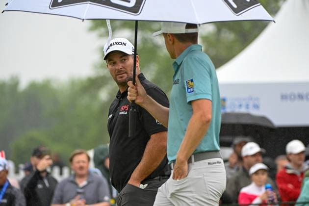 ANCASTER, ON - JUNE 02: Ryan Fox (NZL) and Mackenzie Hughes (CAN) chat as they head down 1 during the final round of the RBC Canadian Open on June 2, 2024 at Hamilton Golf & Country Club in Ancaster, Ontario, Canada. (Photo by Ken Murray Icon Sportswire) GOLF: JUN 02 PGA, Golf Herren RBC Canadian Open EDITORIAL USE ONLY Icon240602001